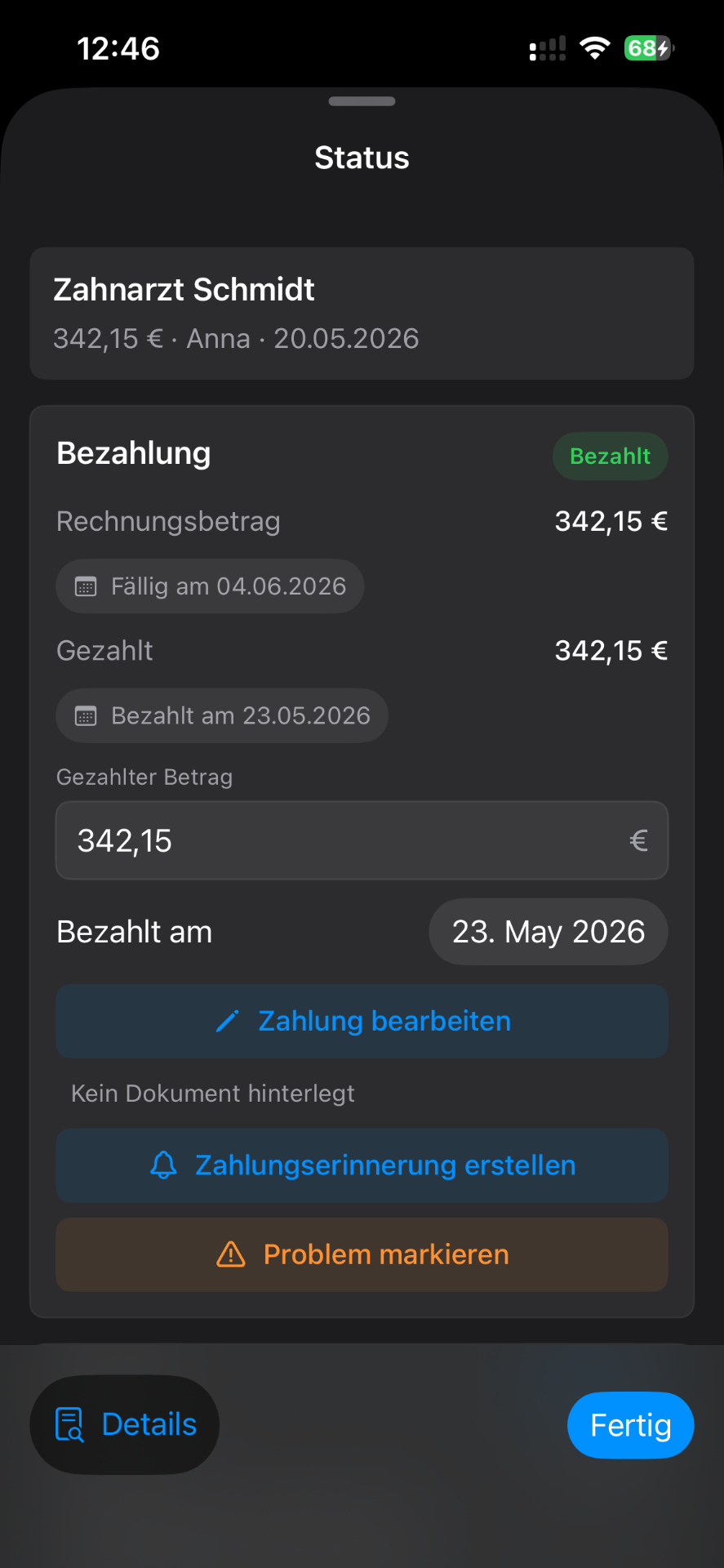 Rechnungs-Status: Bezahlung