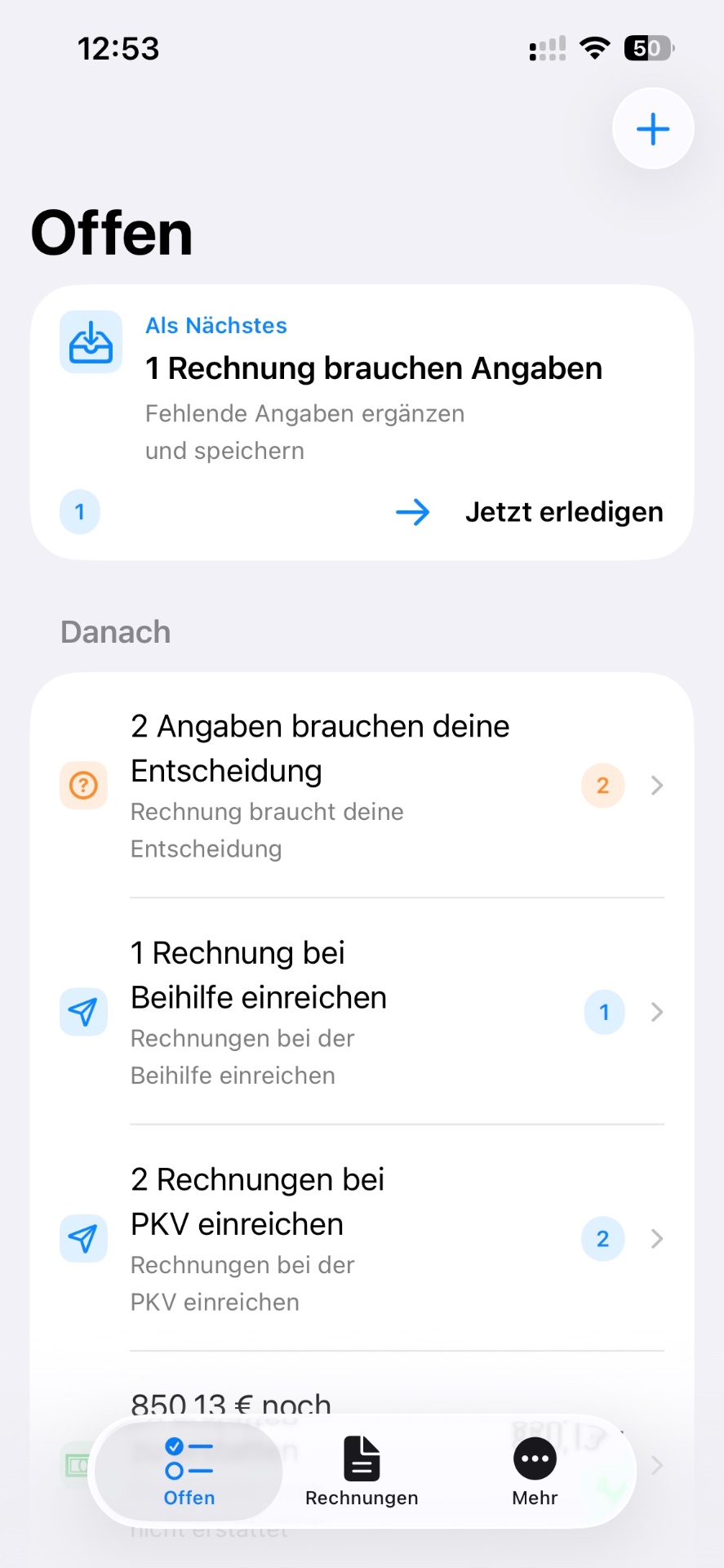Aktea Offen-Übersicht auf dem iPhone