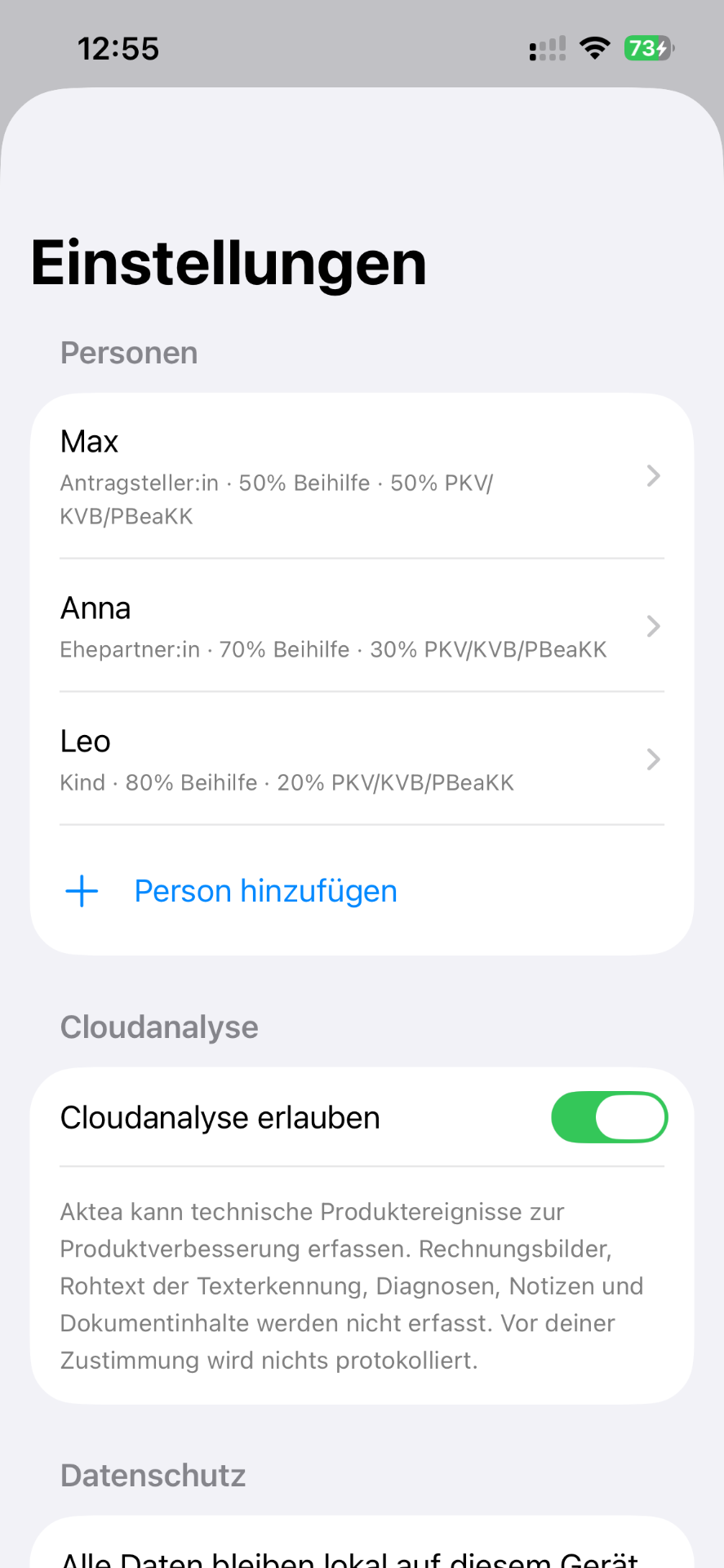 Einstellungen (Light Mode)